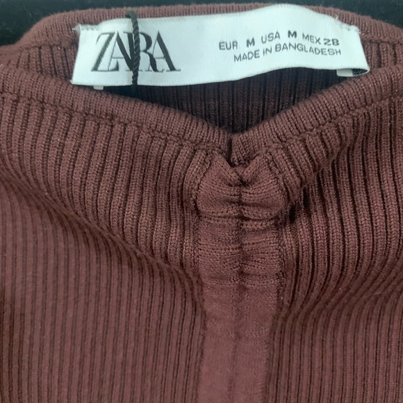 Zara Ribbed Fitted Crop Top - Sz M Brown - Picture 3 of 5